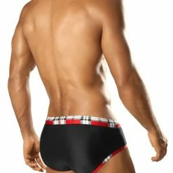 Vuthy 283 Black With Red Plaid Waist Swim Brief Swimwear