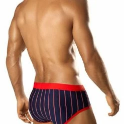 Vuthy 285 Navy & Red Stripes Swim Brief Swimwear