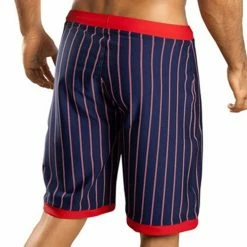 Vuthy 317 Navy With Red Waist Swim Board Shorts Swimwear