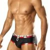Vuthy 283 Black With Red Plaid Waist Swim Brief Swimwear