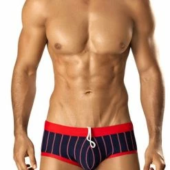 Vuthy 285 Navy & Red Stripes Swim Brief Swimwear